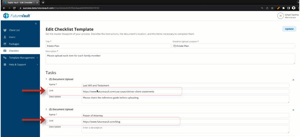 Adding links in Checklist items